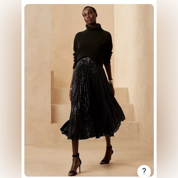 Banana Republic Black Pleated Sequin Midi Skirt Medium NWT - Picture 8 of 8
